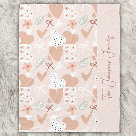 Personalized hand drawn, love, ribbons and hearts  fleecedecke
