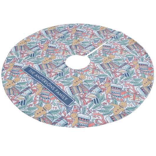 Personalized Hand Dwan Christmas Theme Pattern Fleece Weihnachtsbaumdecke (Schrägansicht)