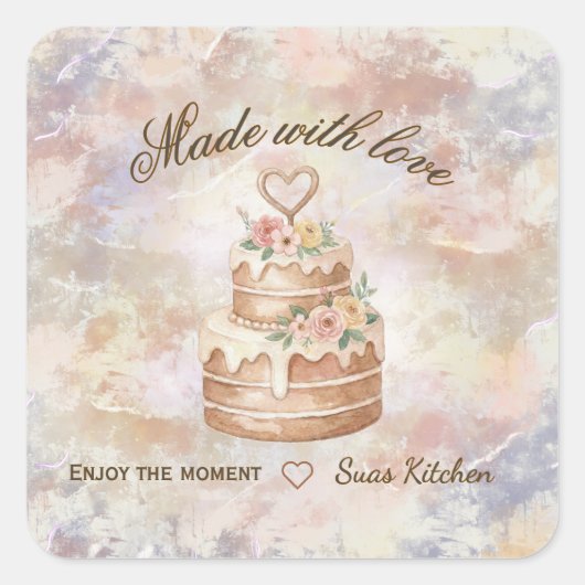 Personalized Handmade- Love custom kitchen lable Quadratischer Aufkleber (Vorderseite)