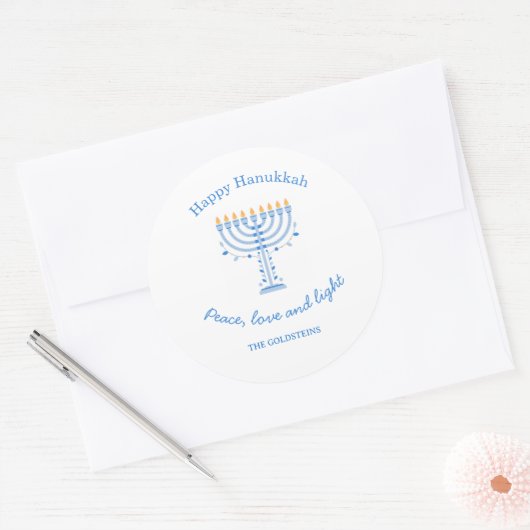 Personalized Hannukah labels - Happy Hanukkah Runder Aufkleber (Umschlag)
