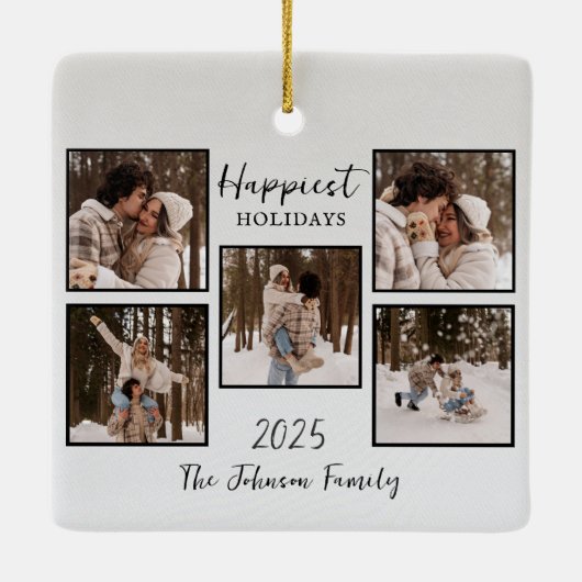 Personalized Happiest Holidays Photos Keramikornament (Rückseite)