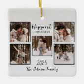 Personalized Happiest Holidays Photos Keramikornament (Vorderseite)