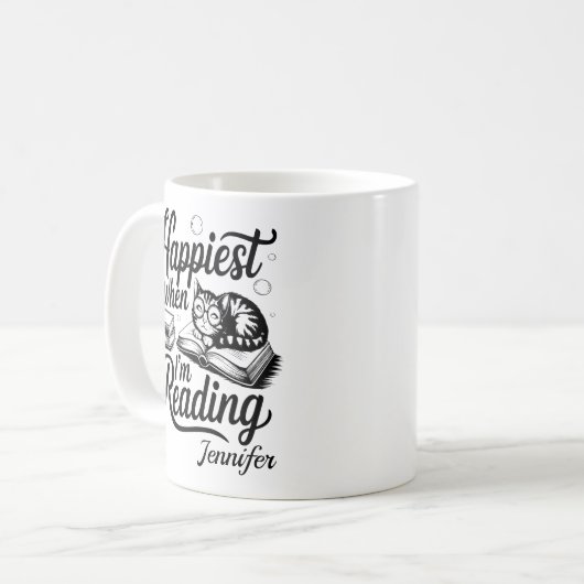 Personalized Happiest When I'm Reading Bookworm Kaffeetasse (Vorderseite Links)