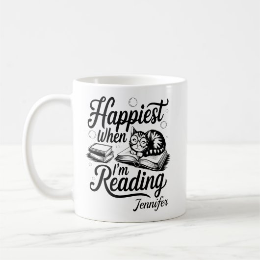 Personalized Happiest When I'm Reading Bookworm Kaffeetasse (Links)