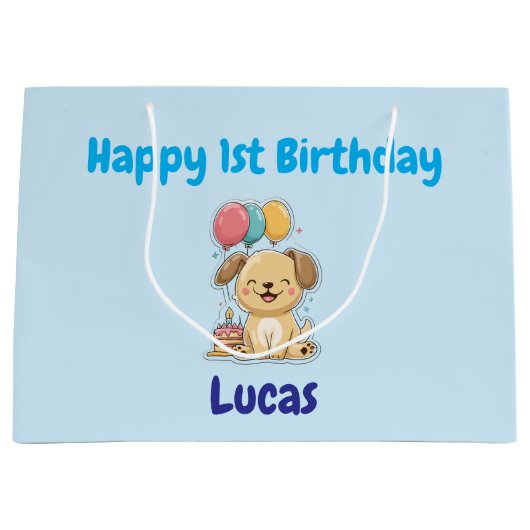 Personalized Happy 1st Birthday Gift Wrap, Puppy, Große Geschenktüte (Vorderseite)