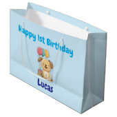 Personalized Happy 1st Birthday Gift Wrap, Puppy, Große Geschenktüte (Vorderseite Schrägansicht)