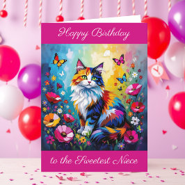 Personalized Happy Birthday for Niece Cute Cat   Karte