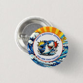 Personalized Happy Birthday Nautical Pop Art Button (Vorne & Hinten)