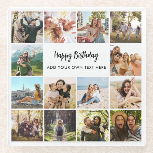 Personalized Happy Birthday Photo Collage Glasuntersetzer (Vorderseite)