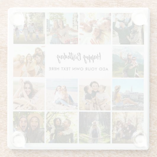 Personalized Happy Birthday Photo Collage Glasuntersetzer (Rückseite)