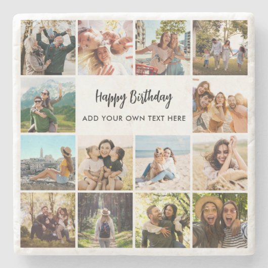 Personalized Happy Birthday Photo Collage Steinuntersetzer (Vorderseite)