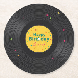Personalized Happy Birthday Vinyl Record  Runder Pappuntersetzer