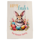 Personalized Happy Easter Bunny Eggs Family  Mittlere Geschenktüte (Rückseite)