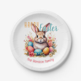 Personalized Happy Easter Bunny Eggs Family Pappteller