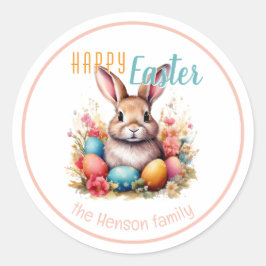 Personalized Happy Easter Bunny Eggs Family Runder Aufkleber