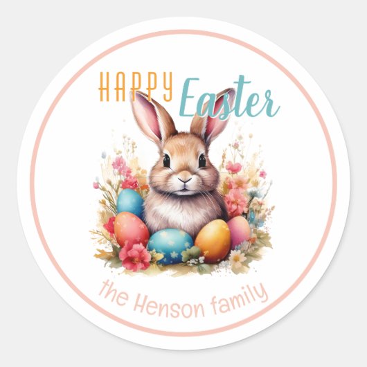 Personalized Happy Easter Bunny Eggs Family  Runder Aufkleber (Vorderseite)