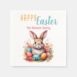 Personalized Happy Easter Bunny Eggs Family Serviette