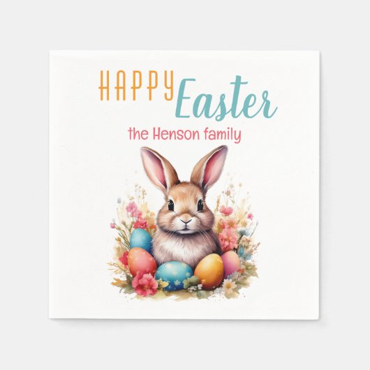 Personalized Happy Easter Bunny Eggs Family  Serviette (Vorderseite)