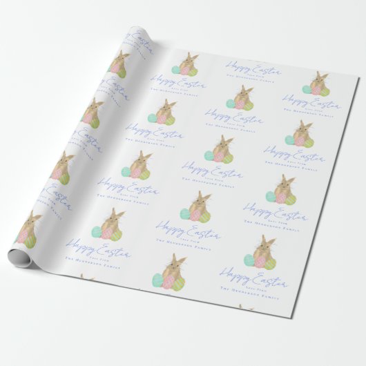 Personalized Happy Easter Bunny Watercolor Geschenkpapier (Ungerollt)