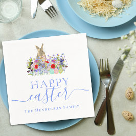 Personalized Happy Easter Cute Bunny Wildflower Serviette