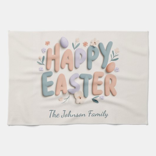 Personalized Happy Easter Family Kitchen Towel Geschirrtuch (Horizontal)