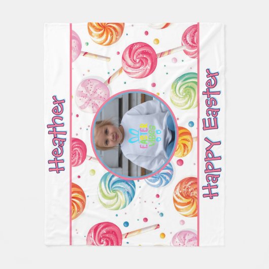 Personalized Happy Easter Lollipop Candy Photo Fleecedecke (Vorderseite)