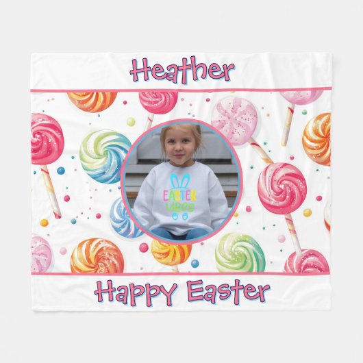 Personalized Happy Easter Lollipop Candy Photo Fleecedecke (Vorderseite (Horizontal))