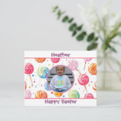 Personalized Happy Easter Lollipop Candy Photo Postkarte (Stehend Vorderseite)