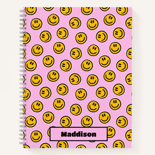 Personalized Happy Face Pastel Preppy Notebook Notizblock (Vorderseite)