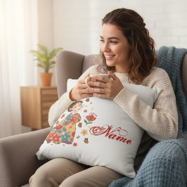 Personalized Happy Girl Floral Messy Bun Name Kissen