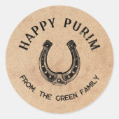 Personalized Happy Purim Round Sticker - Horseshoe (Vorderseite)