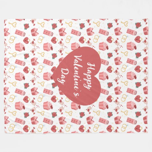 Personalized Happy Valentine’s Day Fleece Blanket (Vorderseite (Horizontal))