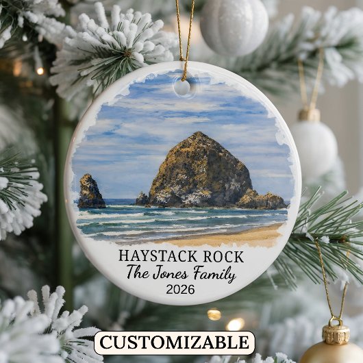 Personalized Haystack Rock Ornament, Custom Oregon Keramik Ornament