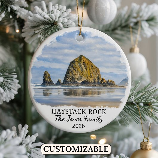 Personalized Haystack Rock Ornament, Custom Oregon Keramik Ornament