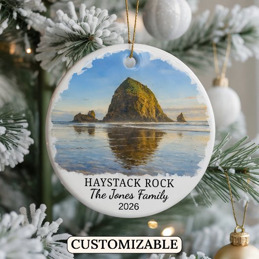 Personalized Haystack Rock Ornament, Custom Oregon Keramik Ornament