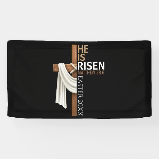 Personalized He Is Risen Vintage Easter Cross Banner (Horizontal)
