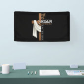 Personalized He Is Risen Vintage Easter Cross Banner (Messe)