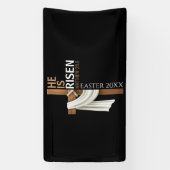 Personalized He Is Risen Vintage Easter Cross Banner (Vertikal)