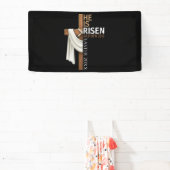 Personalized He Is Risen Vintage Easter Cross Banner (InSitu)