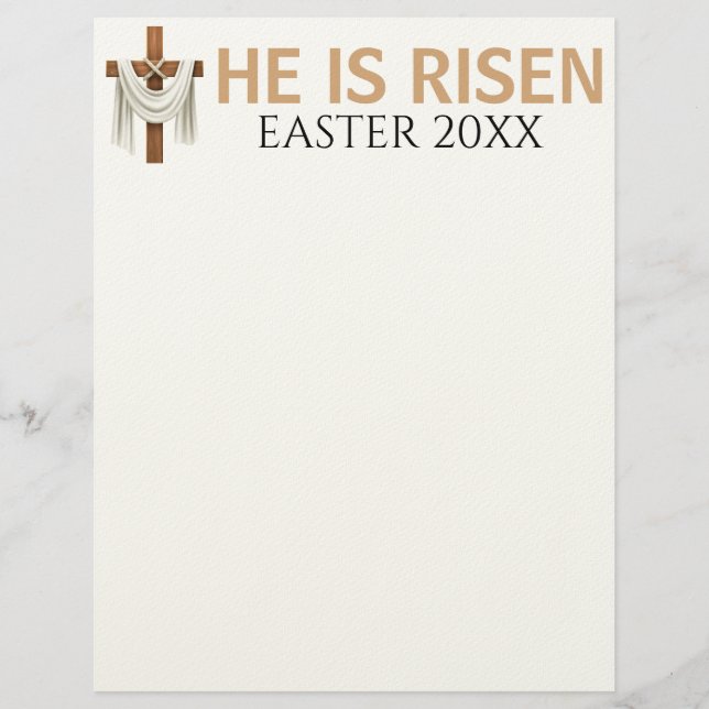 Personalized He Is Risen Vintage Easter Cross Briefbogen (Vorderseite)