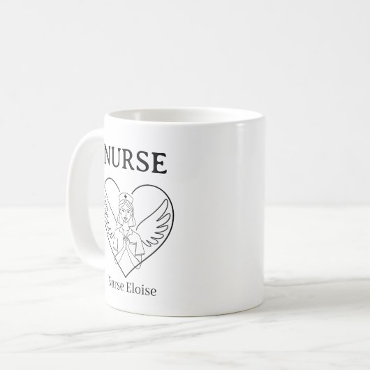 Personalized Heart Angel Nurse Mug Kaffeetasse (Vorderseite Links)