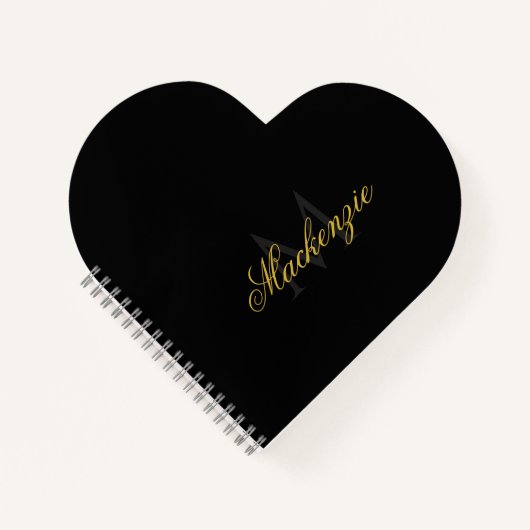 Personalized Heart Initials Heart Shaped Black Notizblock (Vorderseite)
