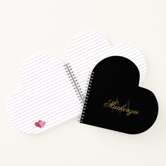 Personalized Heart Initials Heart Shaped Black Notizblock (Innenseite)