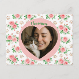 Personalized Heart Photo & Watercolor Floral  Postkarte