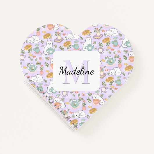 Personalized Heart Tea & Bookish Cats Pastel Girly Notizblock (Vorderseite)