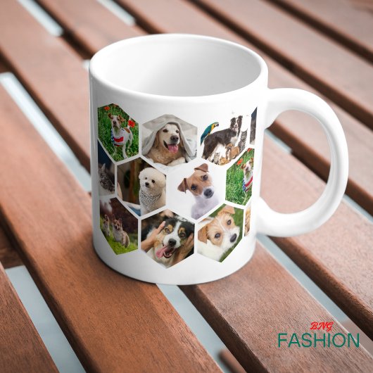 Personalized Hexagon Pet Photo Collage Dog & Cat L Kaffeetasse