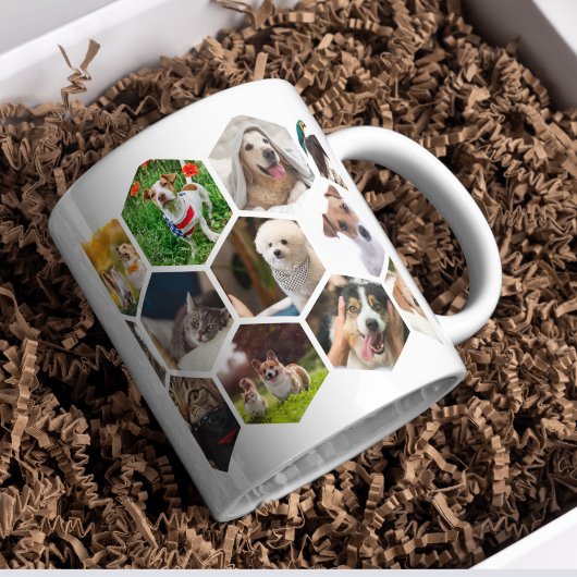 Personalized Hexagon Pet Photo Collage Dog & Cat L Kaffeetasse