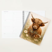 Personalized Highland Cow Elegant White Floral  Planer (Anzeige)