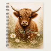 Personalized Highland Cow Elegant White Floral  Planer (Vorderseite)