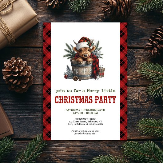 Personalized highland cow festive party invite einladung